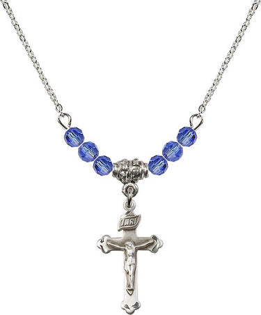 Sterling Crucifix Birthstone Necklace | 7/8 inch | 4mm Beads