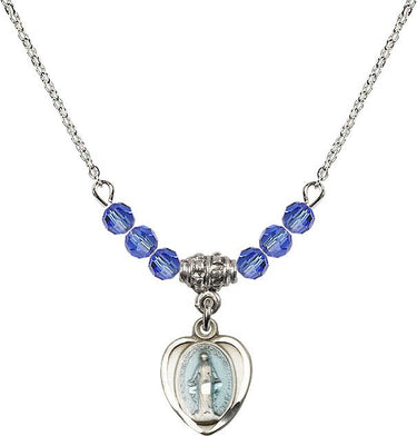 Miraculous Medal Birthstone Necklace | Aqua | 1/2 inch