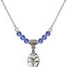 Crucifix Birthstone Necklace | 1/2 inch | 4mm Beads  Sapphire Sterling Silver