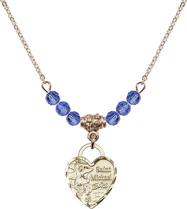 Saint Michael the Archangel Heart Birthstone Necklace | 5/8 inch