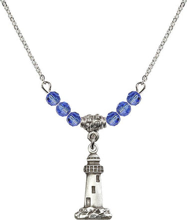 Lighthouse Birthstone Necklace | 3/4 inch | 4mm Beads