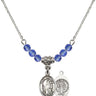 Saint Benedict Birthstone Necklace | 1/2 inch | 4mm Beads  Sapphire Sterling Silver