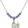 Miraculous Medal Birthstone Necklace | 1/2 inch | 4mm Beads  Sapphire Sterling Silver