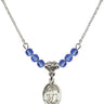 Saint Sebastian Birthstone Necklace | 1/2 inch | 4mm Beads  Sapphire Sterling Silver
