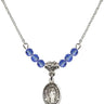 Saint Joseph the Worker Birthstone Necklace | 1/2 inch | 4mm Beads  Sapphire Sterling Silver