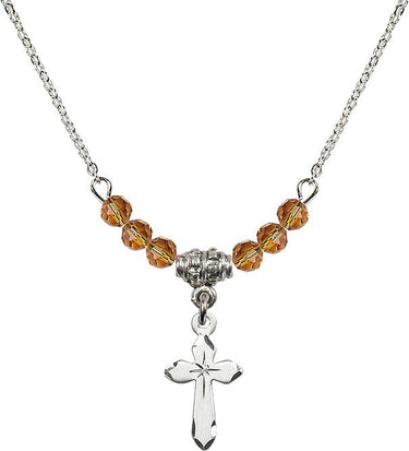 Women's Cross Birthstone Necklace | 5/8 inch | 4mm Beads