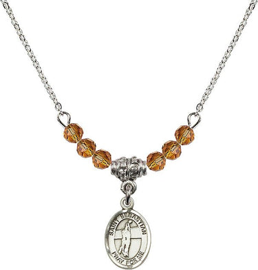 Saint Sebastian Volleyball Birthstone Necklace | 1/2 inch | 4mm Beads