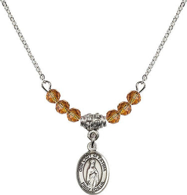 Our Lady of Fatima Birthstone Necklace | 1/2 inch | 4mm Beads