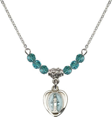 Miraculous Medal Birthstone Necklace | Aqua | 1/2 inch