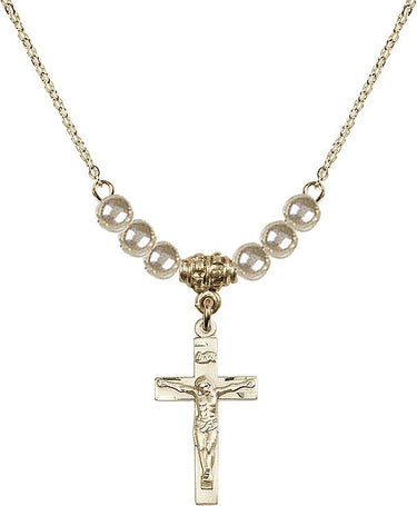 Collar de Crucifijo de Plata de Ley con Cristal | 2,2 cm | Cuentas de 4mm | N21-0001