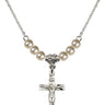 Crucifix Crystal Necklace | 7/8 inch | 4mm Beads   Sterling Silver