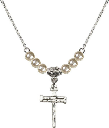 Women's Nail Cross Crystal Necklace | 3/4 inch | 4mm Beads | N21-0012