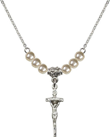 Collar de cristal con crucifijo papal | 7/8 pulgadas | Cuentas de 4 mm | N21-0563