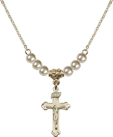 Collar de crucifijo de plata con cristales | 7/8 pulgada | Cuentas de 4 mm | N21-0669