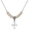 Cross Crystal Necklace | 5/8 inch | 4mm Beads   Sterling Silver
