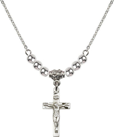 Collar de cuentas de cristal con crucifijo | 7/8 pulgada | Cuentas de 4mm | N22-0001