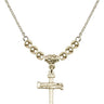 Nail Cross Crystal Necklace | 3/4 inch | 4mm Beads   14kt Gold Filled