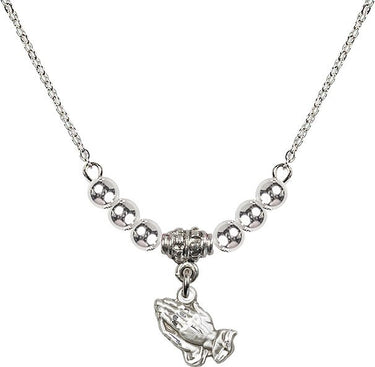 Women's Praying Hands Crystal Necklace | 3/8 inch | 4mm Beads