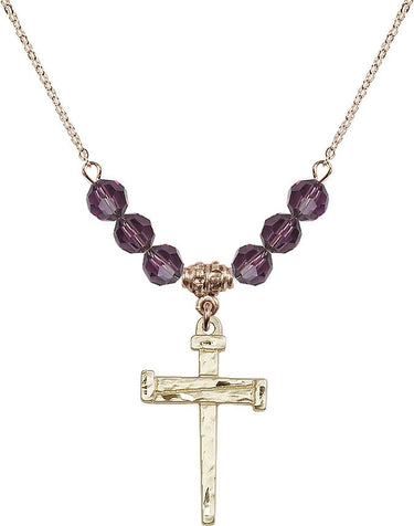 Nail Cross Birthstone Necklace | 1 inch | 6mm Beads