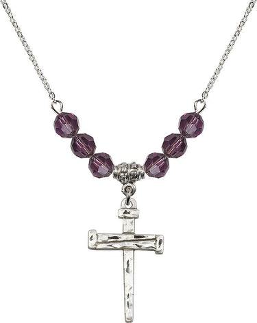 Nail Cross Birthstone Necklace | 1 inch | 6mm Beads