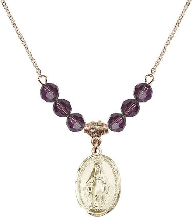 Beads Miraculous Medal Birthstone Necklace | 3/4 inch | 6mm Beads | N30-0015M