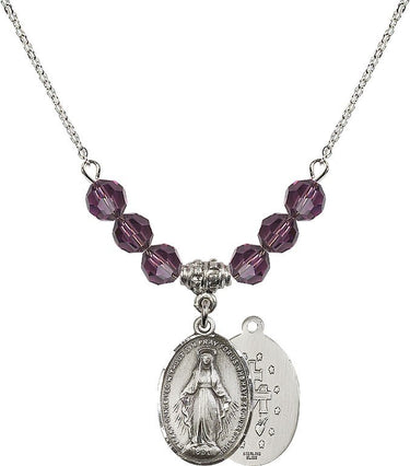 Beads Miraculous Medal Birthstone Necklace | 3/4 inch | 6mm Beads | N30-0015M