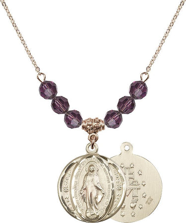 Miraculous Medal Birthstone Necklace | 7/8 inch | 6mm Beads | N30-0017M