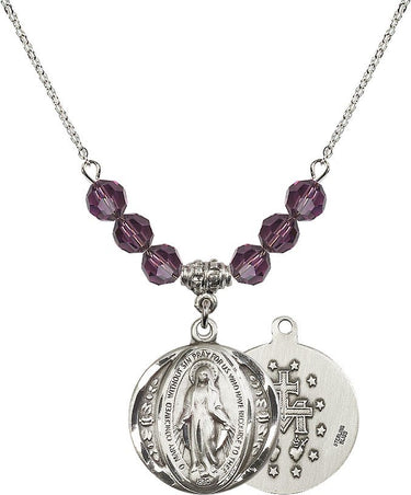 Miraculous Medal Birthstone Necklace | 7/8 inch | 6mm Beads | N30-0017M