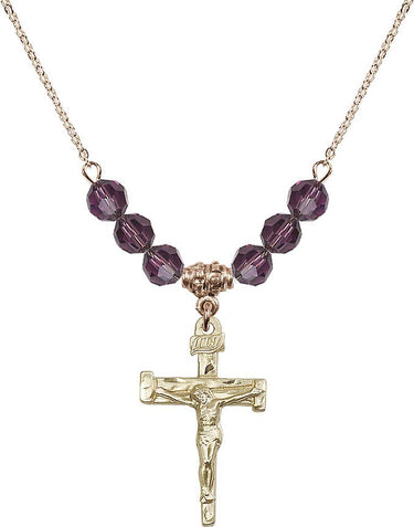 Nail Crucifix Birthstone Necklace | 1 inch | 6mm Beads