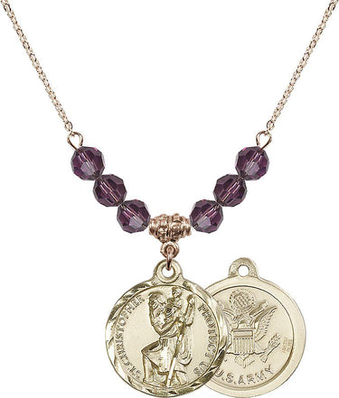 Saint Christopher Army Birthstone Necklace | 7/8 inch | 6mm Beads