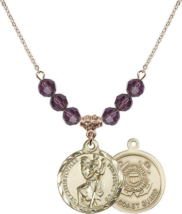 Saint Christopher Coast Guard Birthstone Necklace | 7/8 inch | 6mm Beads