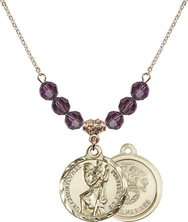 Saint Christopher Marines Birthstone Necklace | 7/8 inch | 6mm Beads