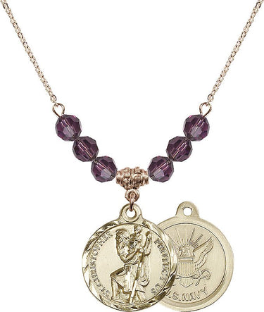 Saint Christopher Navy Birthstone Necklace | 7/8 inch | 6mm Beads