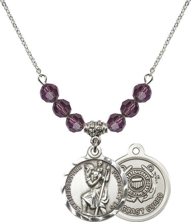 Saint Christopher Coast Guard Birthstone Necklace | 7/8 inch | 6mm Beads