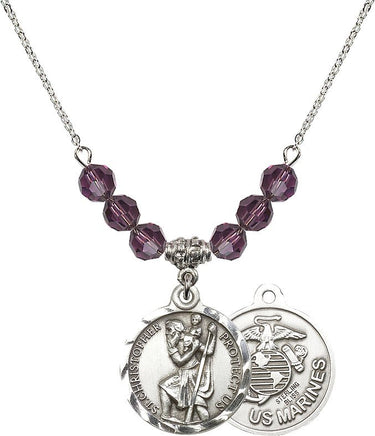 Saint Christopher Marines Birthstone Necklace | 7/8 inch | 6mm Beads
