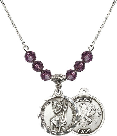 Saint Christopher Nat'l Guard Birthstone Necklace | 7/8 inch | 6mm Beads