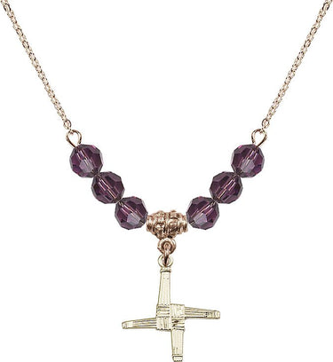 St. Brigid of Ireland Cross Birthstone Necklace | 5/8 inch | 6mm Beads