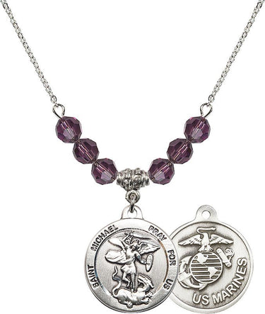 Saint Michael the Archangel Marines Birthstone Necklace | 7/8 inch