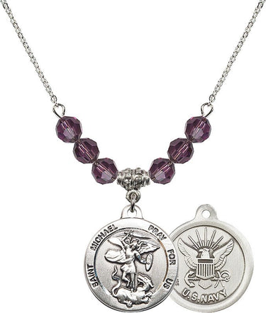Saint Michael the Archangel Navy Birthstone Necklace | 7/8 inch