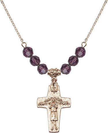 Papal Crucifix Birthstone Necklace | 1 inch | 6mm Beads