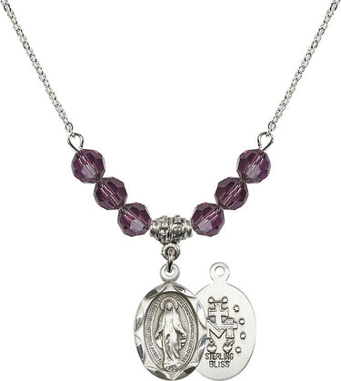 Sterling Miraculous Medal Birthstone Necklace | 3/4 inch | 6mm Beads | N30-0612M