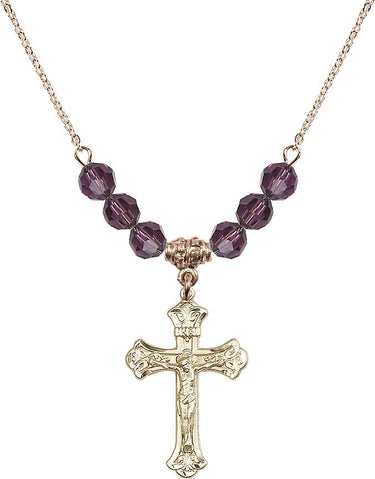 Crucifix Birthstone Necklace | 1 1/8 inch | 6mm Beads | N30-0622