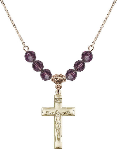 Crucifix Birthstone Necklace | 1 1/8 inch | 6mm Beads | N30-0624