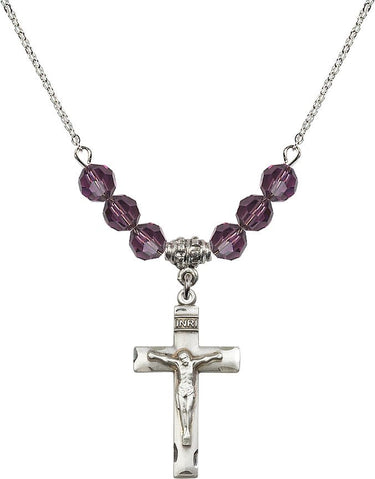 Crucifix Birthstone Necklace | 1 1/8 inch | 6mm Beads | N30-0624