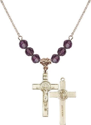 St. Benedict Crucifix Birthstone Necklace | 1 1/8 inch | 6mm Beads