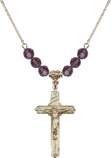 Crucifix Birthstone Necklace | 1 3/8 inch | 6mm Beads | N30-0655