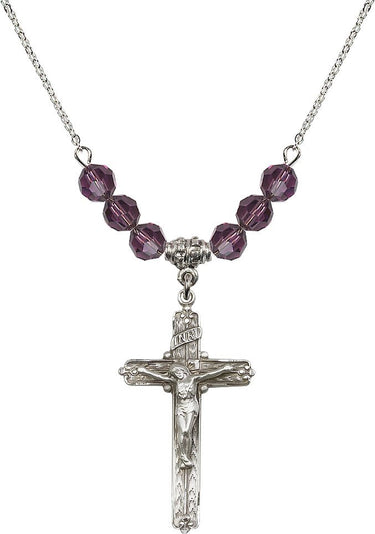Crucifix Birthstone Necklace | 1 3/8 inch | 6mm Beads | N30-0655