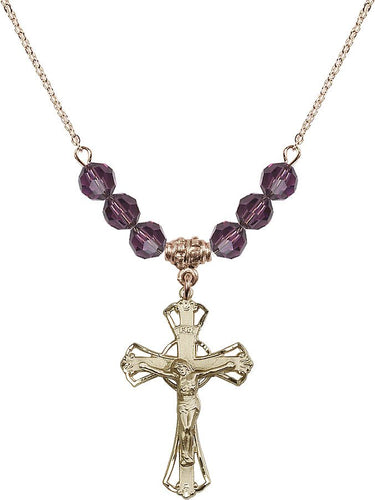 Crucifix Birthstone Necklace | 1 1/4 inch | 6mm Beads | N30-0659