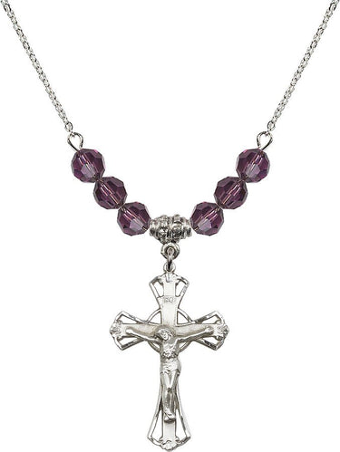 Crucifix Birthstone Necklace | 1 1/4 inch | 6mm Beads | N30-0659