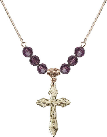Sterling Crucifix Birthstone Necklace | 1 1/8 inch | 6mm Beads